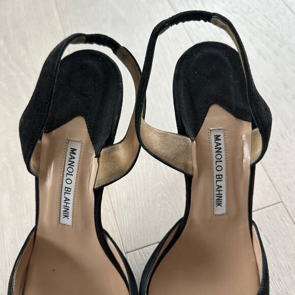 Manolo Blahnik Black Suede Slingback Heels Size 40 - Picture 5 of 5
